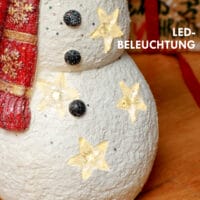 Weihnachtsdeko Schneemann Figur 38cm mit Schal & Vögeln LED