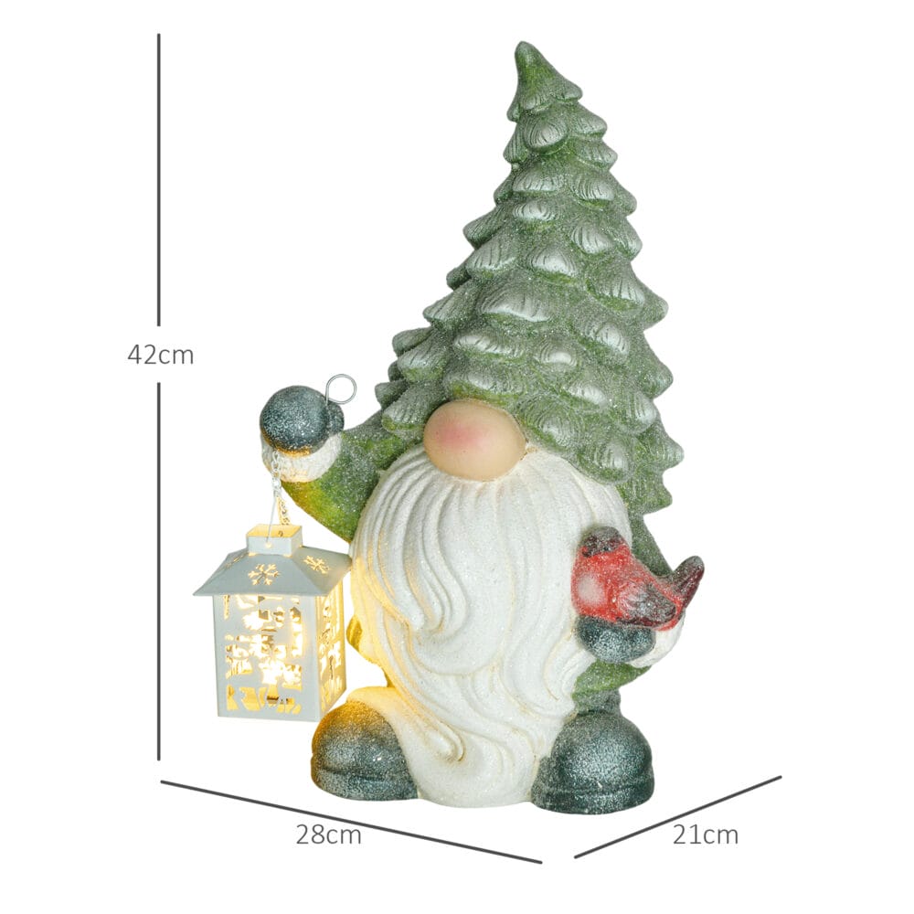 Weihnachtsdeko Weihnachtsmann Figur 42cm mit Baum-Mütze & LED-Laterne