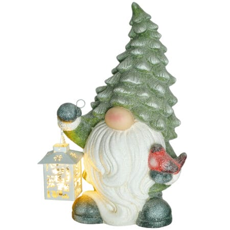 Weihnachtsdeko Weihnachtsmann Figur 42cm mit Baum-Mütze & LED-Laterne