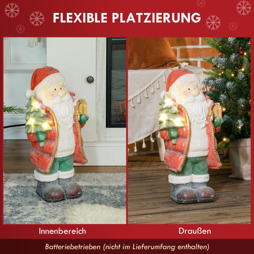 Weihnachtsdeko Weihnachtsmann Figur 50cm mit Baum & Geschenk LED