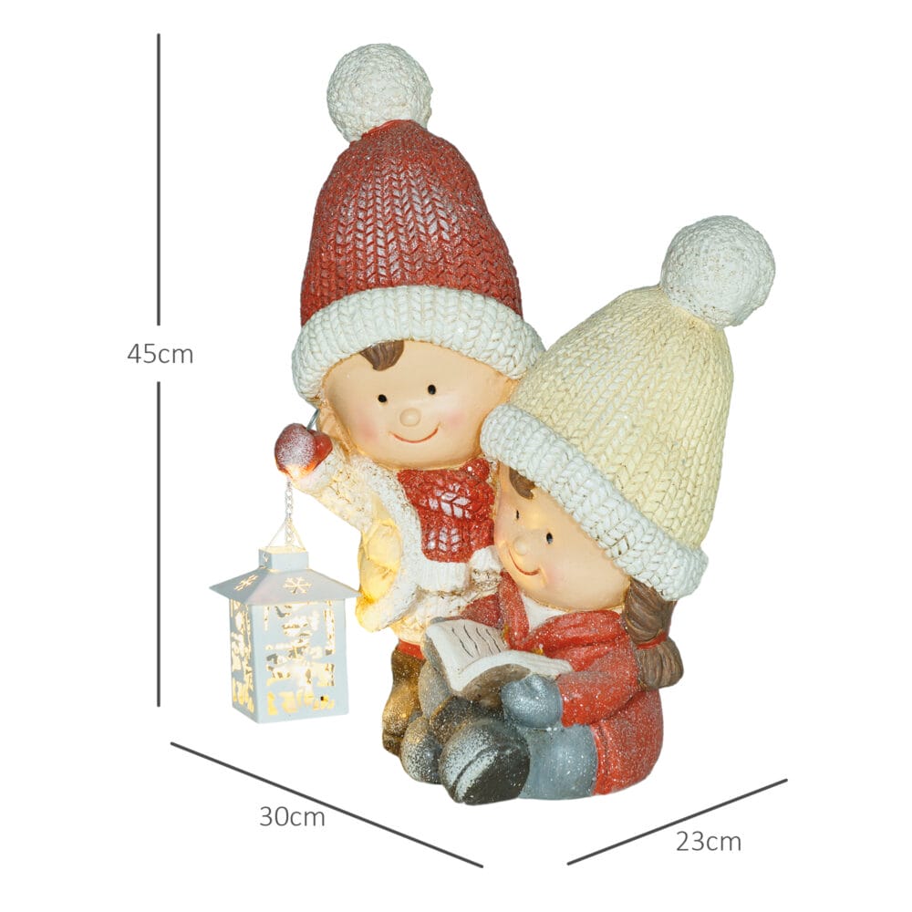 Weihnachtsdeko Wichtel Figur 45cm mit Buch & LED-Laterne In-/Outdoor