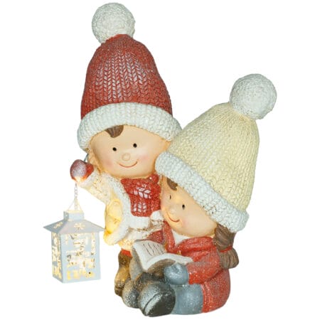 Weihnachtsdeko Wichtel Figur 45cm mit Buch & LED-Laterne In-/Outdoor