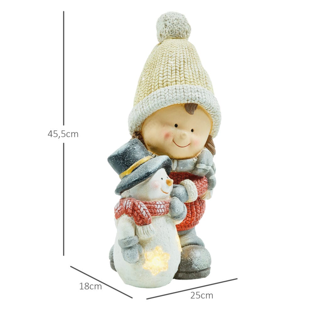 Weihnachtsdeko Wichtel Figur 45cm mit Schneemann LED In-/Outdoor