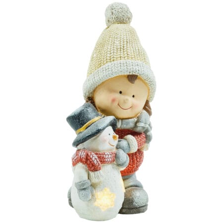 Weihnachtsdeko Wichtel Figur 45cm mit Schneemann LED In-/Outdoor