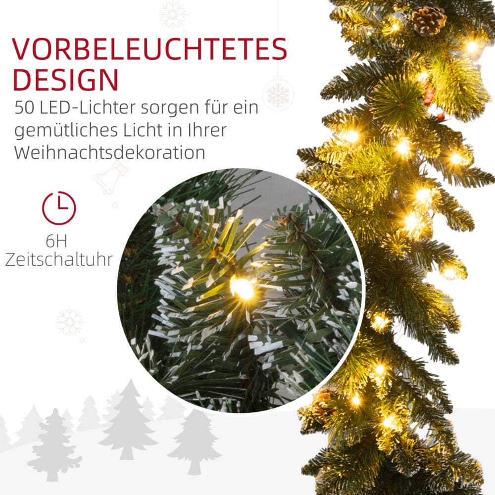 Weihnachtsgirlande 180cm mit Lichterkette & Tannenzapfen