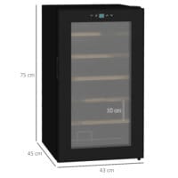 Ein schwarzer Weinkühlschrank und Weinklimaschrank für 24 Flaschen mit LED-Beleuchtung.