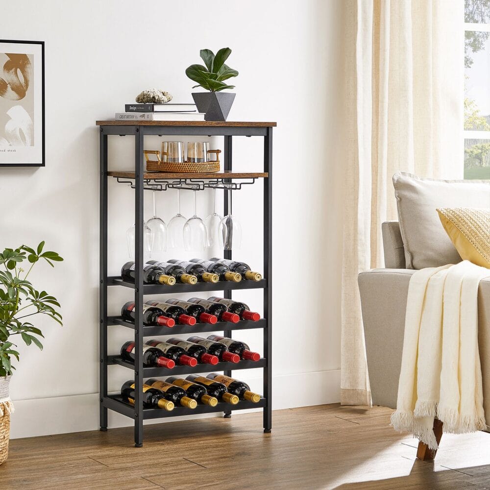 Weinregal Flaschenregal für 20 Flaschen, 50x32x100cm, Metall Rustikales Braun