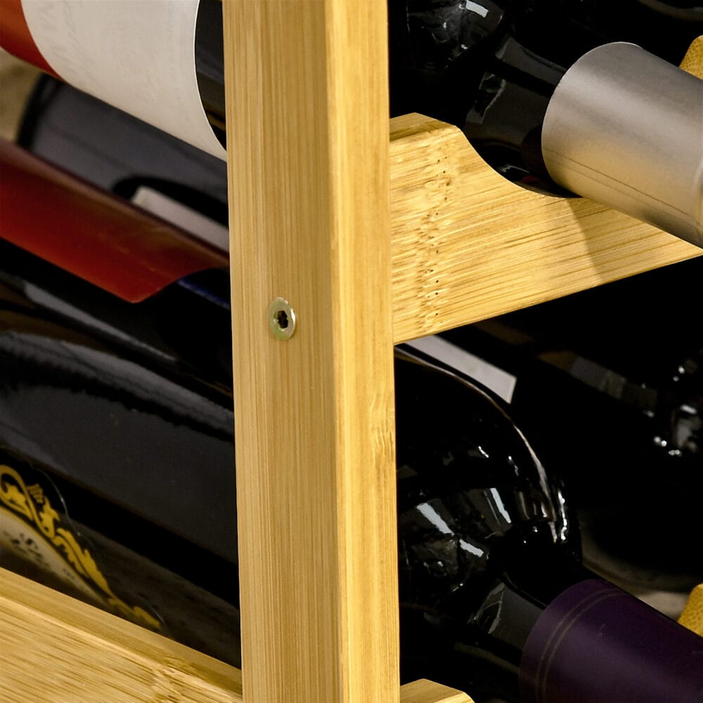 Weinregal aus Bambus im Naturholzdesign für 16 Flaschen.