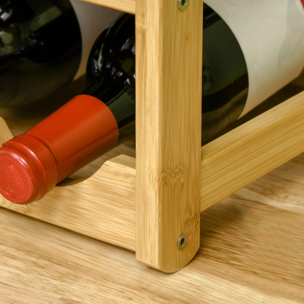 Weinregal aus Bambus im Naturholzdesign für 16 Flaschen.