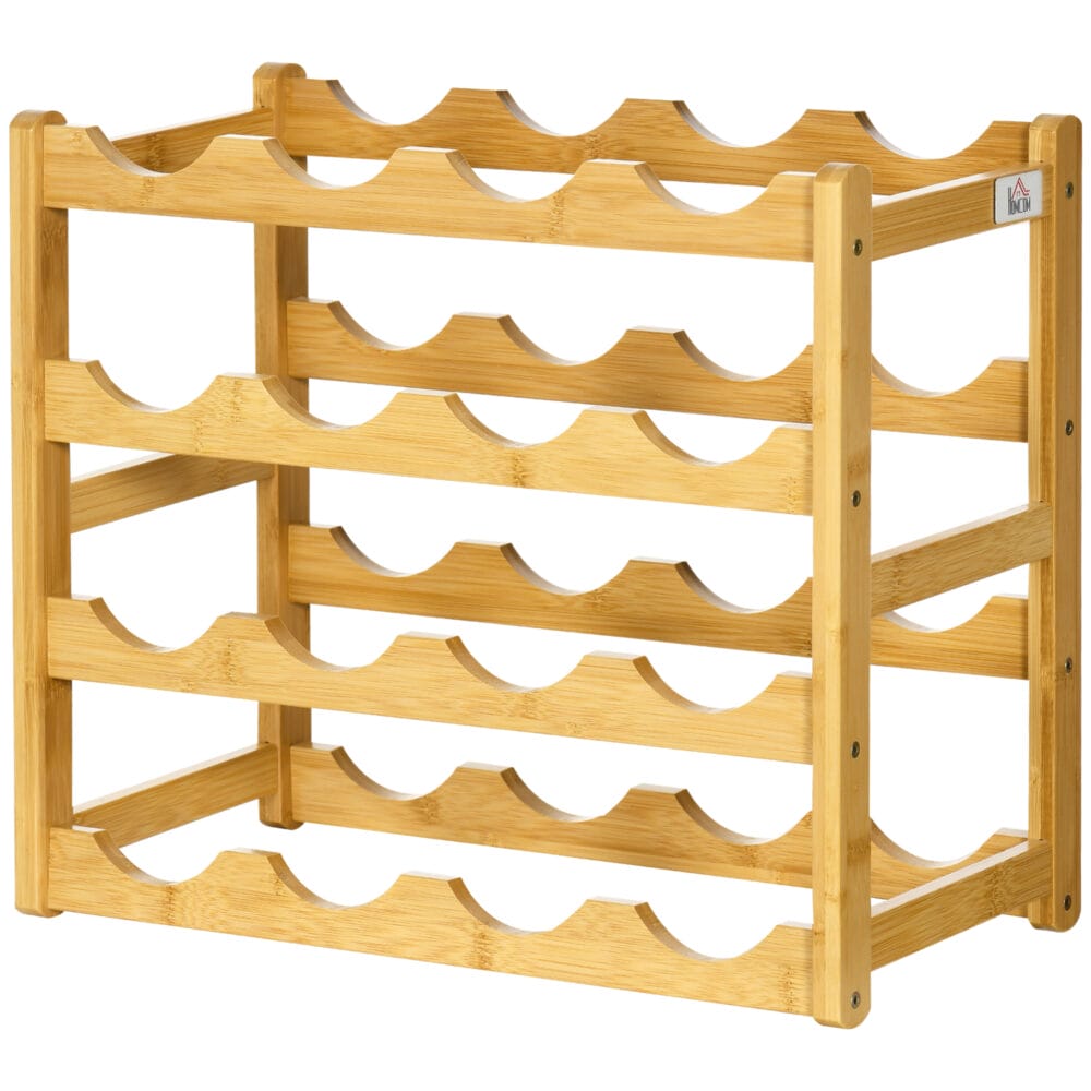 Weinregal aus Bambus im Naturholzdesign für 16 Flaschen.