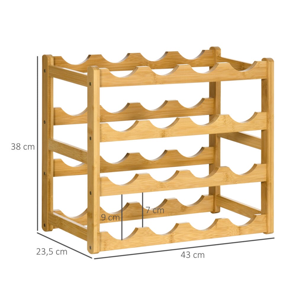 Weinregal aus Bambus im Naturholzdesign für 16 Flaschen.