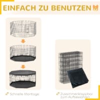 Schwarzer atmungsaktiver Welpenauslauf, 159x159x76cm gross, für Hunde bis 20kg, bietet einen sicheren und grosszügigen Bereich zum Spielen und Ausruhen.