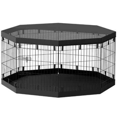 Schwarzer atmungsaktiver Welpenauslauf, 159x159x76cm gross, für Hunde bis 20kg, bietet einen sicheren und grosszügigen Bereich zum Spielen und Ausruhen.