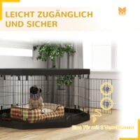 Schwarzer atmungsaktiver Welpenauslauf, 159x159x76cm gross, für Hunde bis 20kg, bietet einen sicheren und grosszügigen Bereich zum Spielen und Ausruhen.