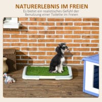 Blaue Welpentoilette mit Kunstrasen (63x48,5cm) für Indoor & Outdoor.
