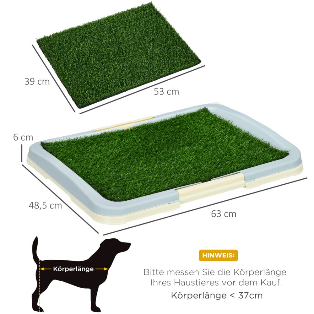 Blaue Welpentoilette mit Kunstrasen (63x48,5cm) für Indoor & Outdoor.