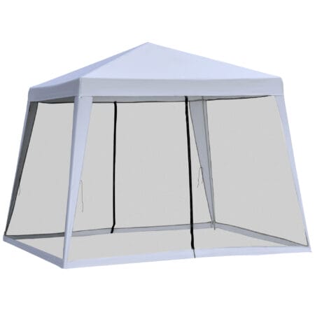 Wetterfester Gartenpavillon 3x3m mit Moskitonetz in Grau.