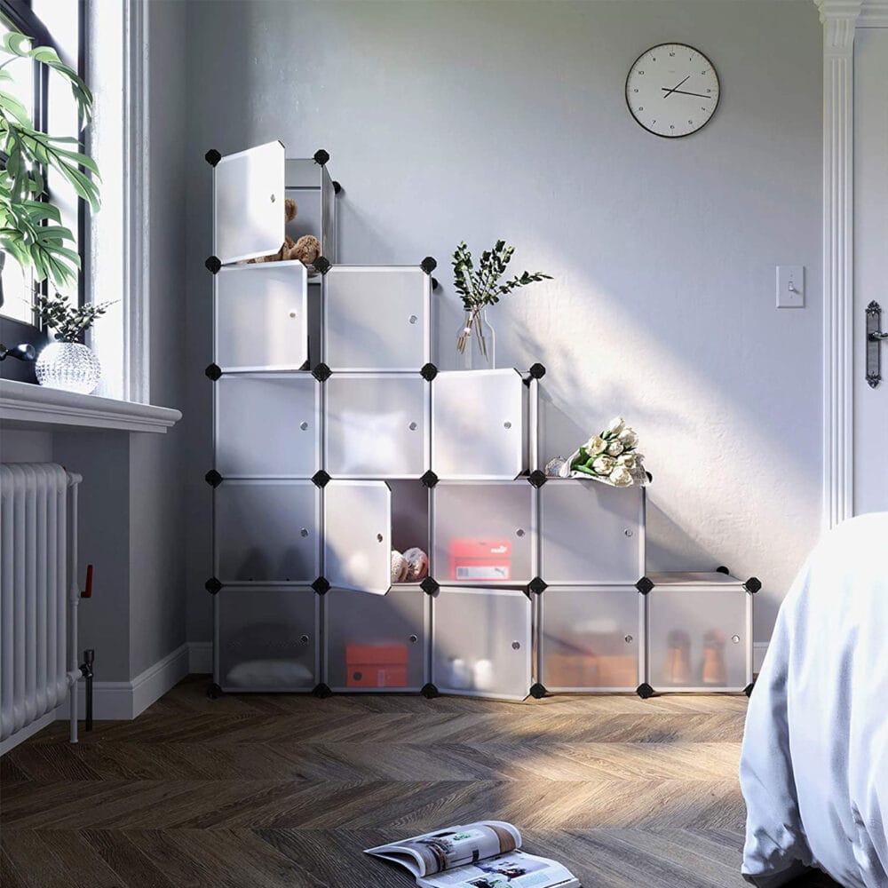 Würfelregal Kleiderschrank Stoffregal 15 Würfel Weiss