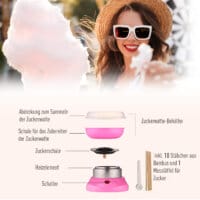 Eine rosa Zuckerwattemaschine für die einfache und schnelle Zubereitung.
