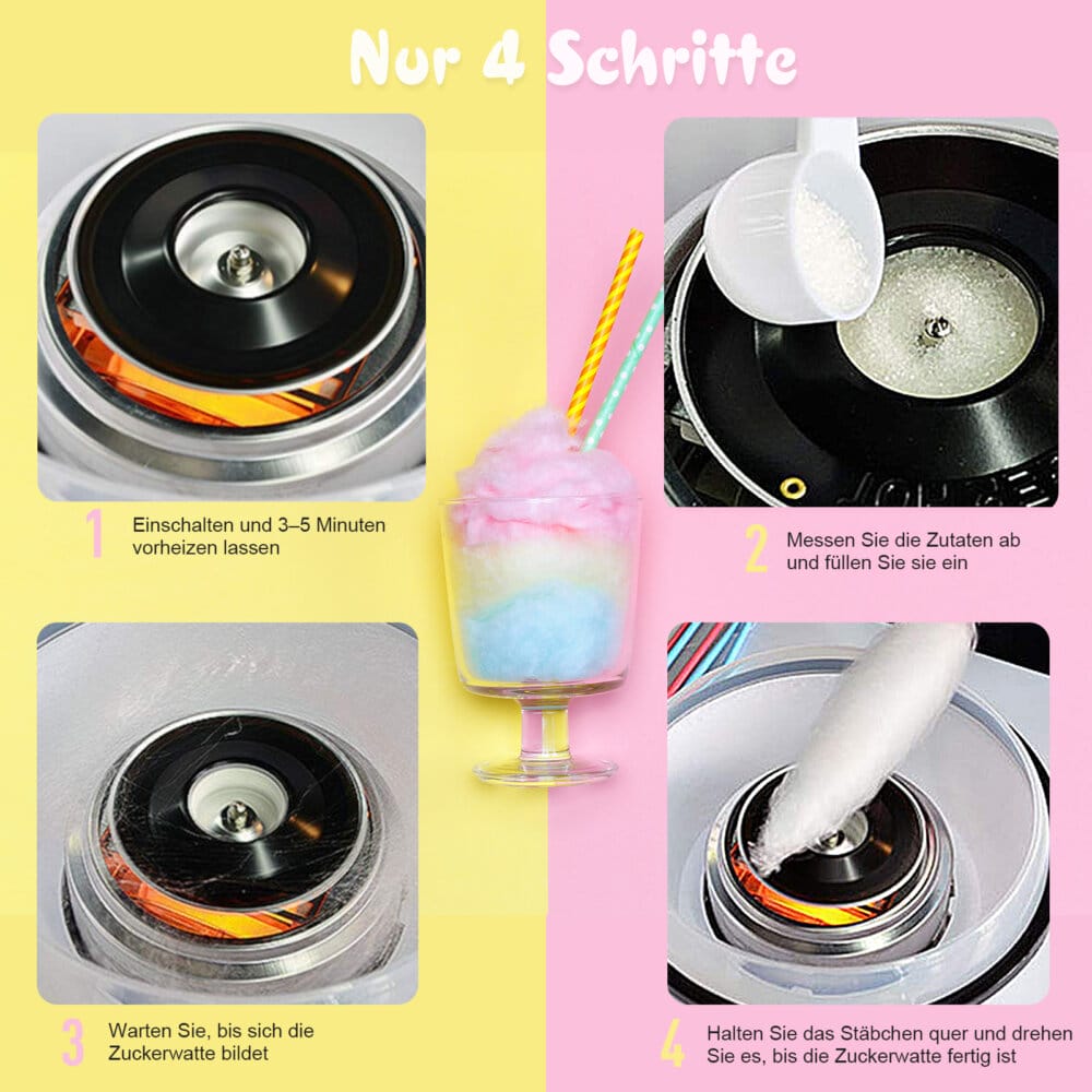 Eine rosa Zuckerwattemaschine für die einfache und schnelle Zubereitung.