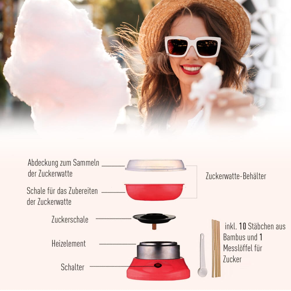 Eine rote Zuckerwattemaschine, ideal für Partys und Veranstaltungen.