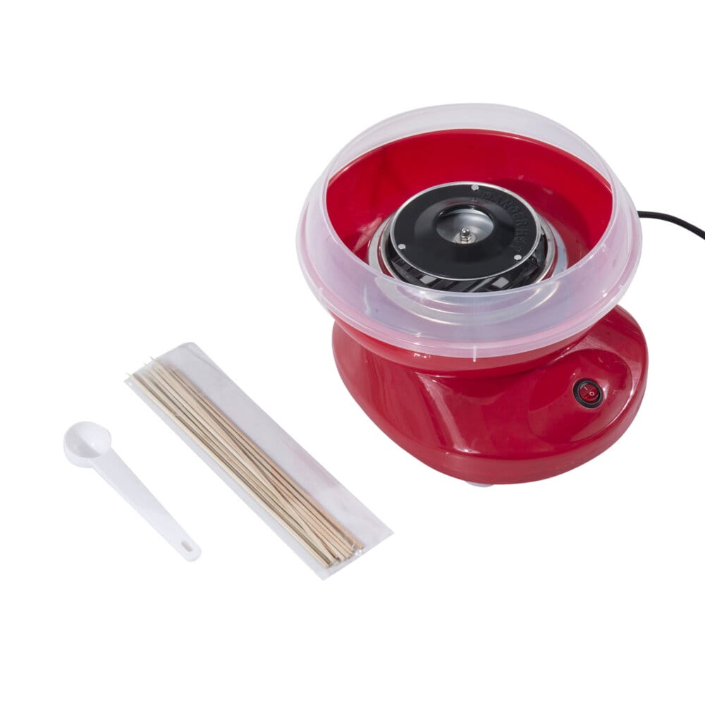 Eine rote Zuckerwattemaschine, ideal für Partys und Veranstaltungen.